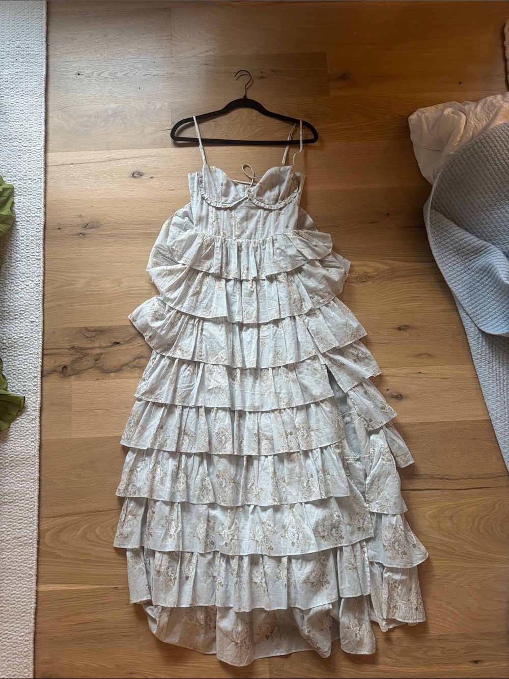 V Chapman Tiered Ruffle Spaghetti Strap Dress in Light Cream Floral